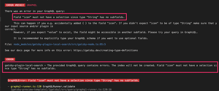 gatsby type string has no subfields 01