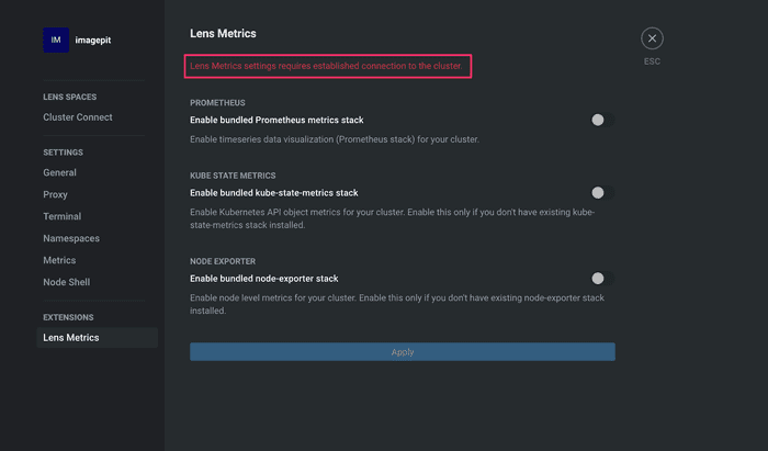 lens aks metrics connection error 01